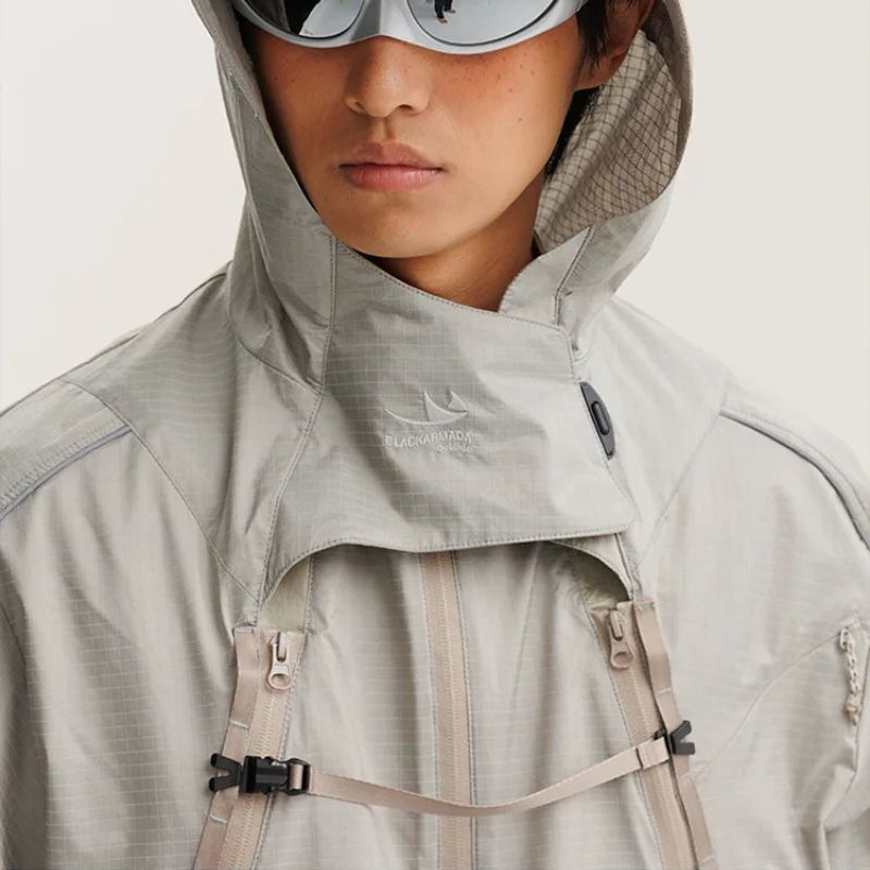 2 Piece Y2K Reflective Waterproof Techwear Jacket Coat — vista posteriore