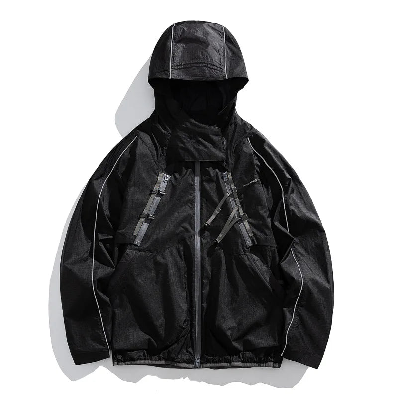 2 Piece Y2K Reflective Waterproof Techwear Jacket Coat — vista frontale