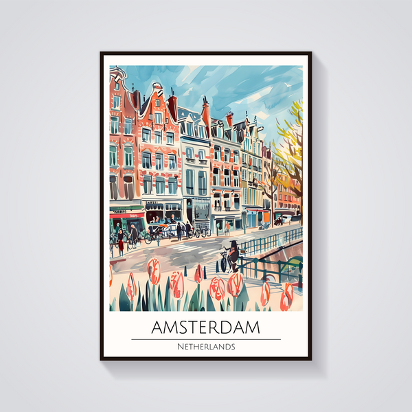 Amsterdam Canals & Tulips Poster — vista frontale