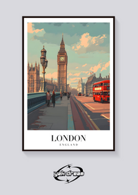 Big Ben Bus Vintage Poster — vista posteriore