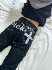Black Skinny Y2K Low Rise Flared Denim Cargo Jeans — dettaglio