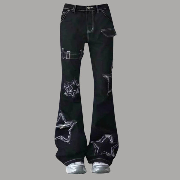 Black Skinny Y2K Low Rise Flared Denim Cargo Jeans