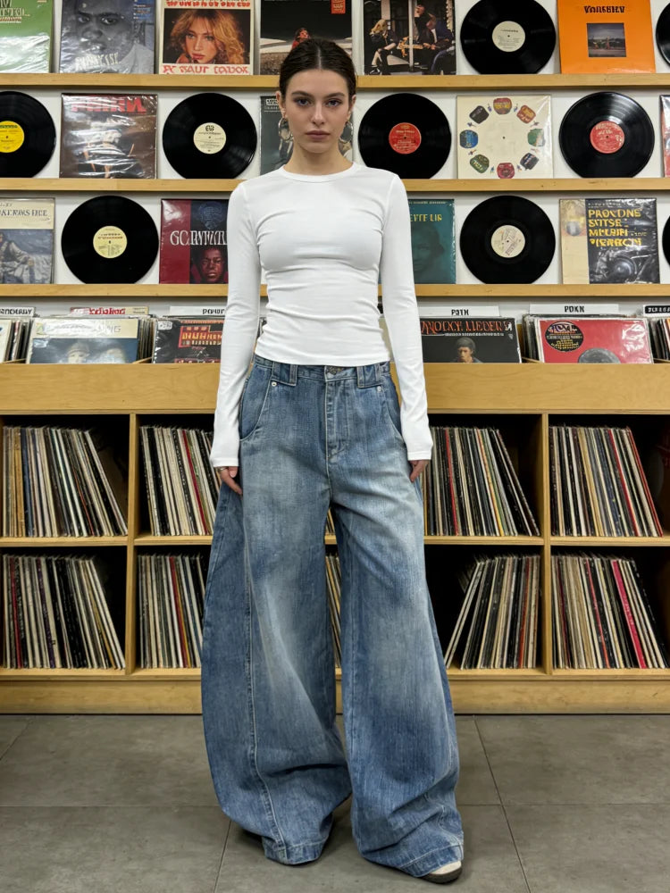 Blue Baggy Y2K Wide Leg Barrel Denim Jeans — vista posteriore