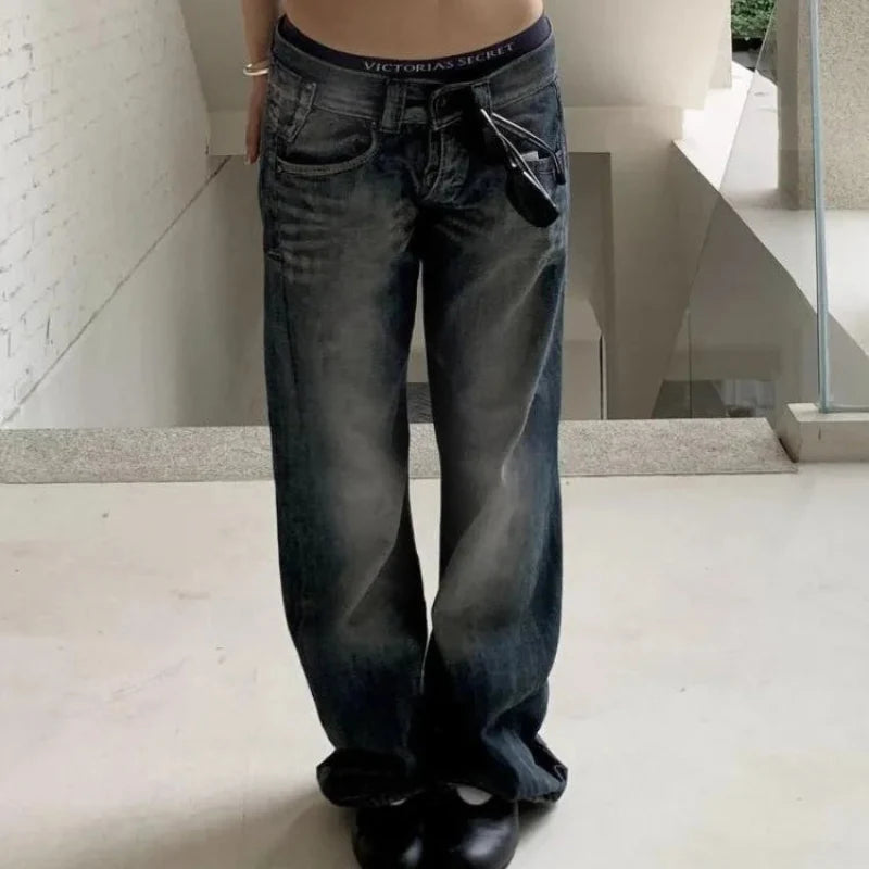 Blue Vintage Y2K Low Waist Baggy Jeans — vista posteriore