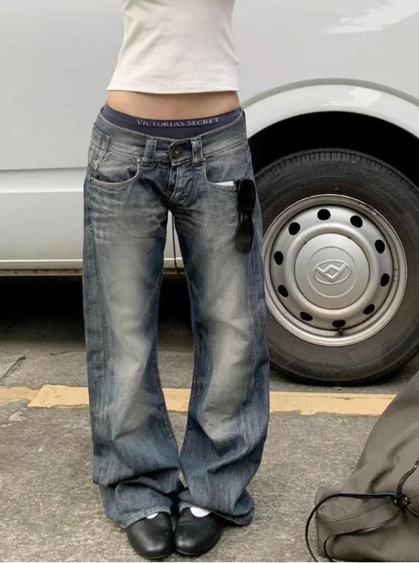 Blue Vintage Y2K Low Waist Baggy Jeans — vista frontale
