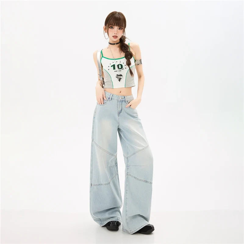 Blue Y2K Wide Leg Baggy High Waist Jeans — dettaglio