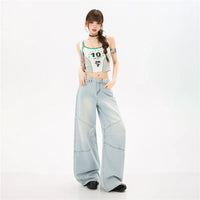 Blue Y2K Wide Leg Baggy High Waist Jeans — dettaglio