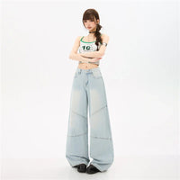 Blue Y2K Wide Leg Baggy High Waist Jeans — vista frontale