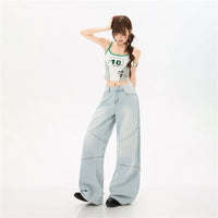 Blue Y2K Wide Leg Baggy High Waist Jeans — vista posteriore