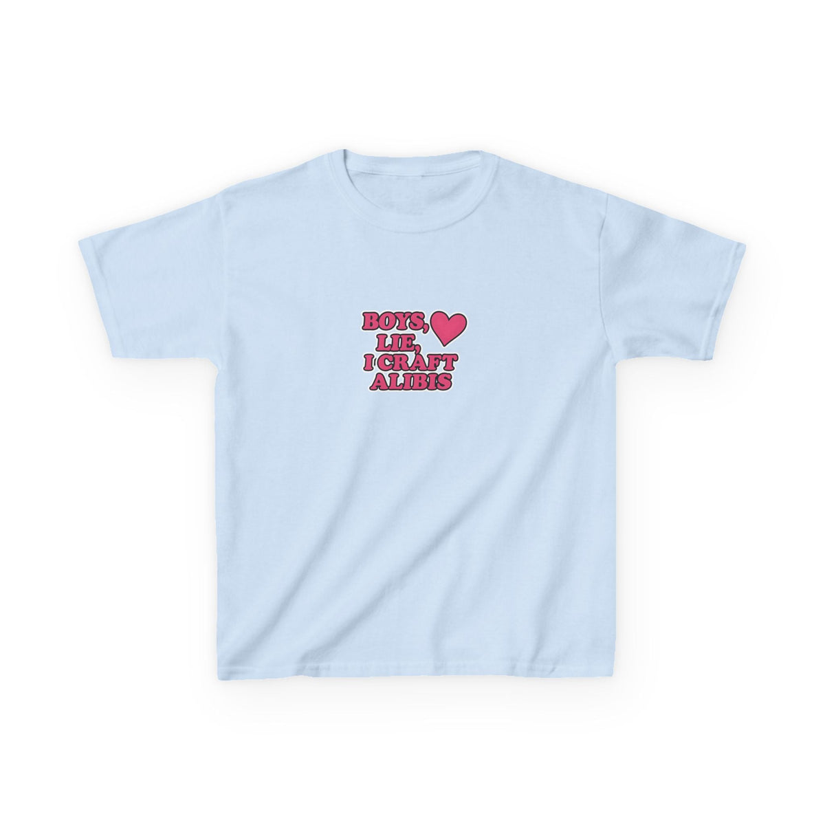 Boys Lie, I Craft Alibis Graphic Baby Tee — dettaglio della stampa