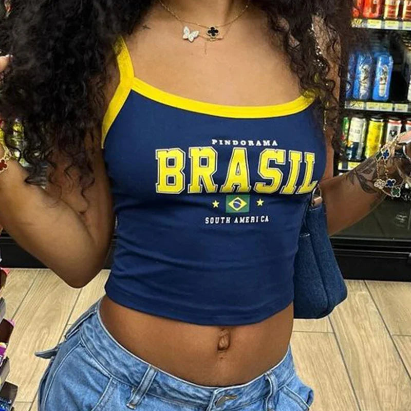 Brazil Tank Top Navy — dettaglio della stampa