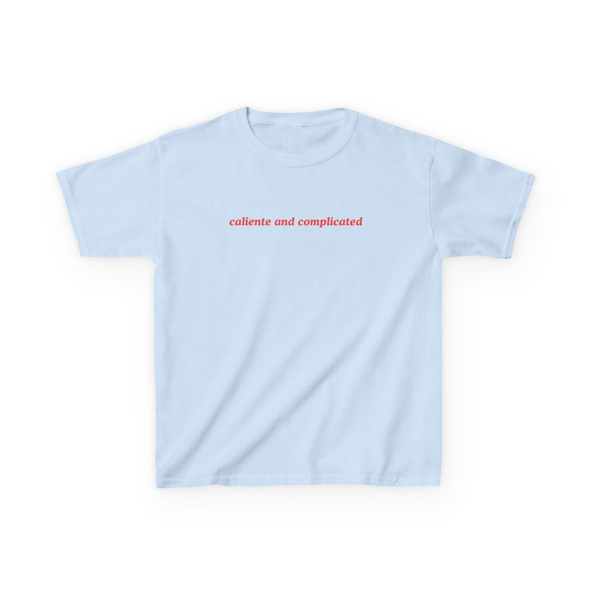 Caliente and Complicated Baby Tee — dettaglio della stampa
