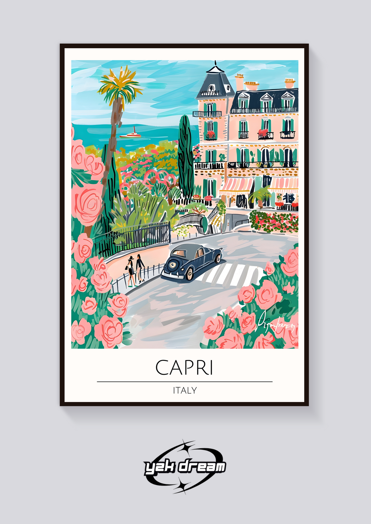 Capri Coastline Vintage Car Poster — vista posteriore