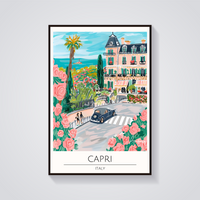 Capri Coastline Vintage Car Poster — vista frontale