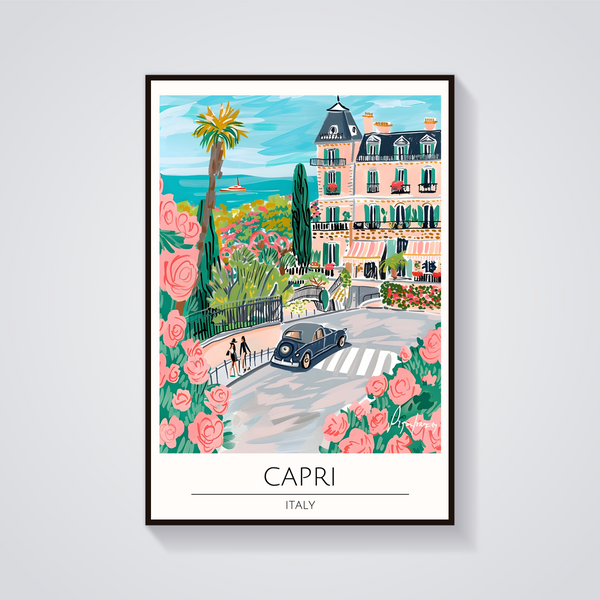 Capri Coastline Vintage Car Poster — vista frontale