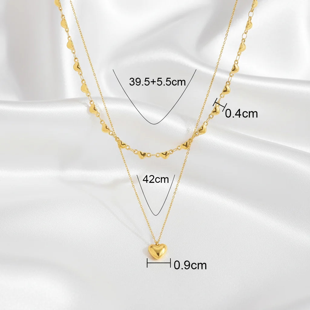 Chic Y2K Love Hearts and Heart Pendant Layered Necklace — vista laterale