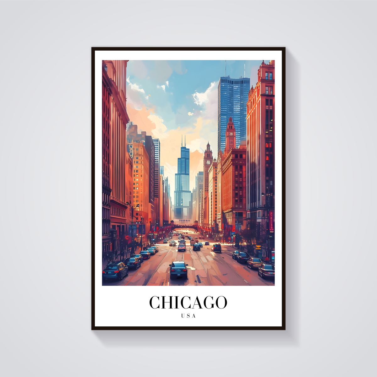 Chicago Downtown Vintage Poster — vista frontale