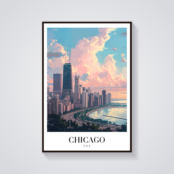 Chicago Skyline Vintage Poster — vista frontale