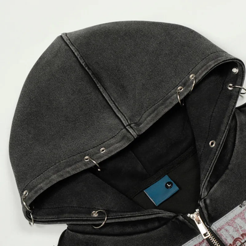 Cropped Y2K Graphic Washed Old Zip Up Hoodie — in alternativa