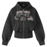Cropped Y2K Graphic Washed Old Zip Up Hoodie