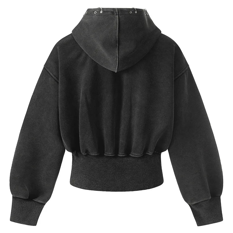 Cropped Y2K Graphic Washed Old Zip Up Hoodie — dettaglio della stampa