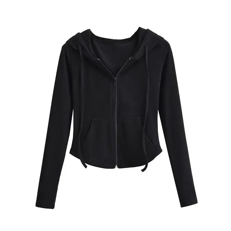 Cropped Zip Up Y2K Slim Fit Hoodie — vista posteriore