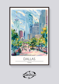 Dallas Cityscape Art Deco Poster — vista posteriore