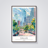 Dallas Cityscape Art Deco Poster — vista frontale