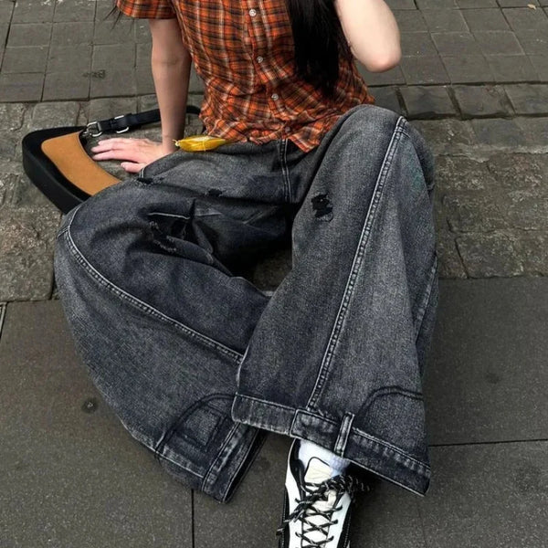 Dark Y2K High Waisted Baggy Barrel Jeans