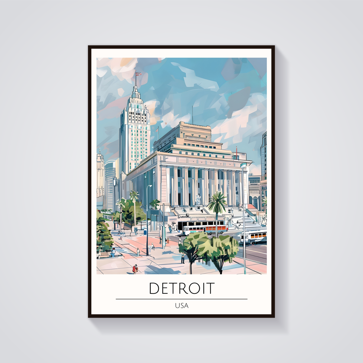 Detroit Architecture Travel Poster — vista frontale