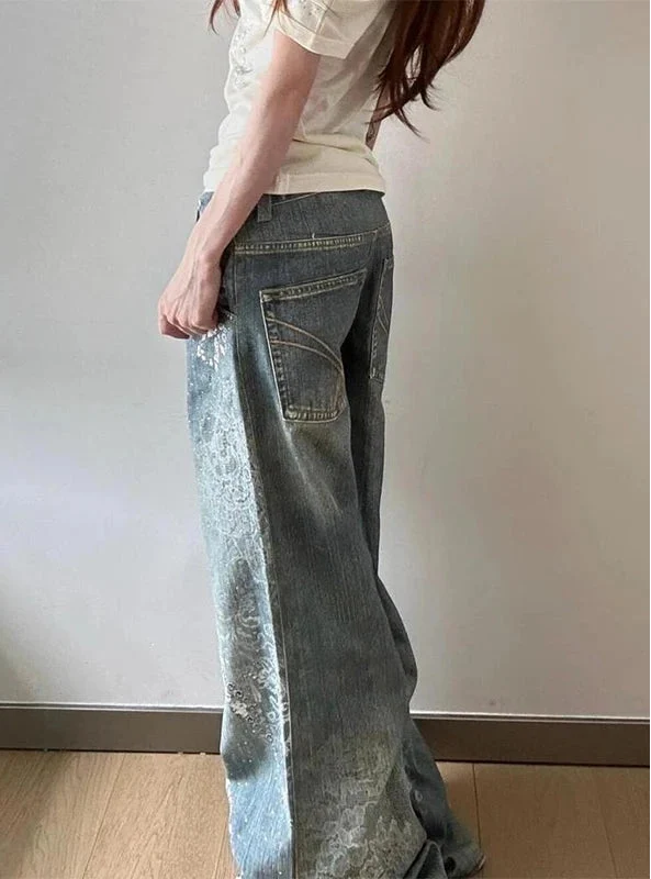 Distressed Y2K Baggy Grunge Star Denim Jeans — vista posteriore