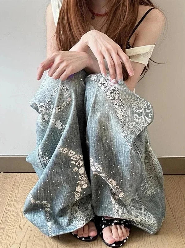 Distressed Y2K Baggy Grunge Star Denim Jeans — dettaglio della stampa