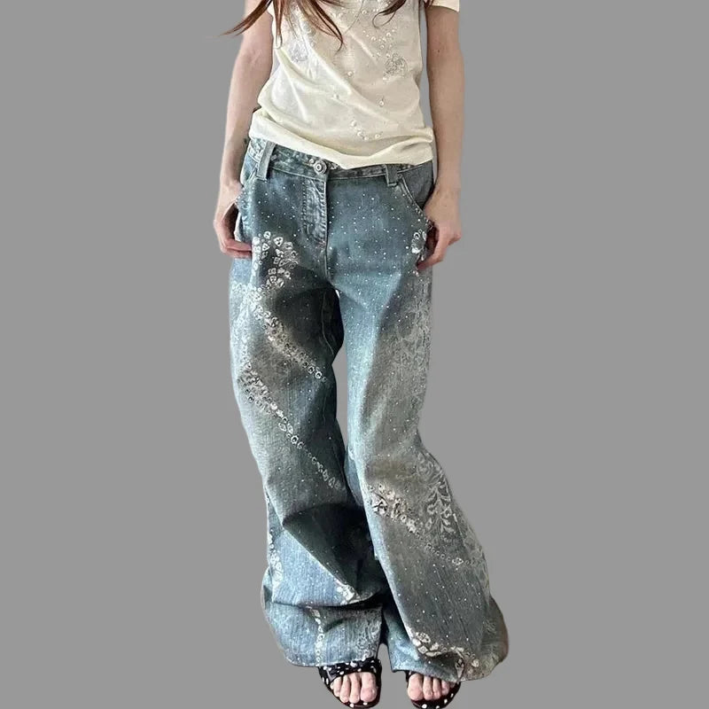 Distressed Y2K Baggy Grunge Star Denim Jeans — vista frontale