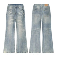 Distressed Y2K Blue Washed Slightly Flared Denim Jeans — vista frontale