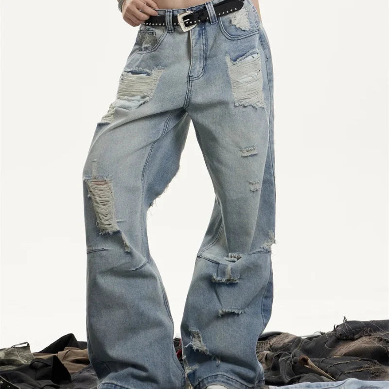 Distressed Y2K High Waist Flared Jeans — vista frontale
