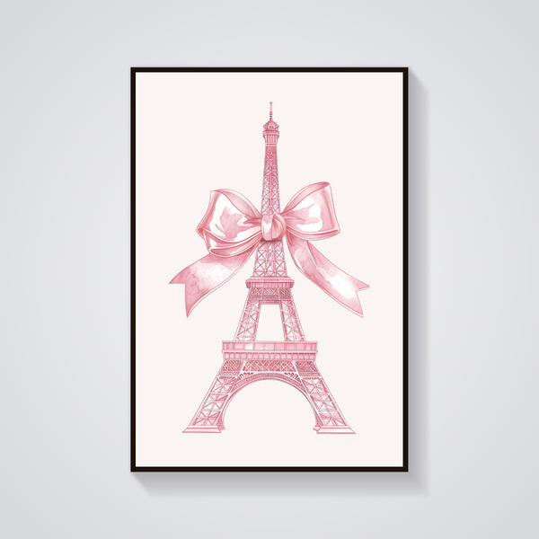 Eiffel Tower Pink Bow Poster — vista frontale