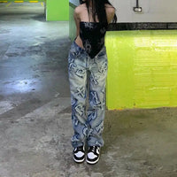 Embroidered Patchwork Y2K Baggy Low Waist 90S Jeans — vista frontale