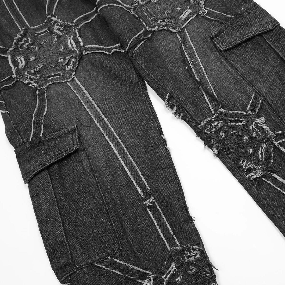 Embroidered Spider Web Y2K Jeans — dettaglio del tessuto