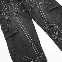Embroidered Spider Web Y2K Jeans — dettaglio del tessuto