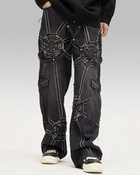 Embroidered Spider Web Y2K Jeans — vista frontale