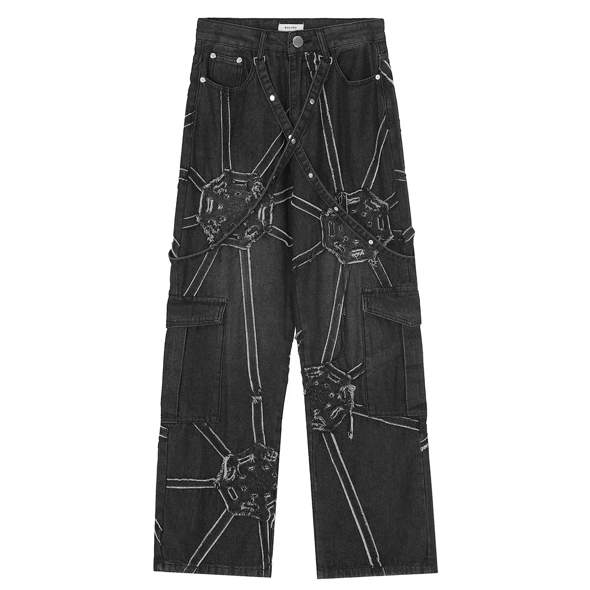 Embroidered Spider Web Y2K Jeans — vista posteriore