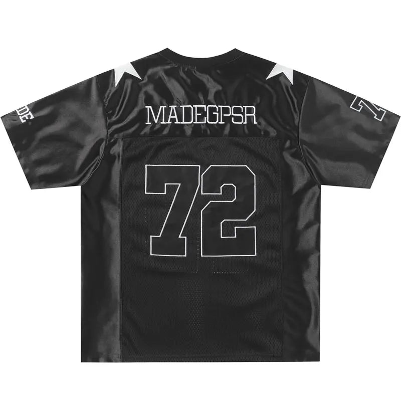 Embroidered Star Patchwork Y2K Mesh Football Jersey — dettaglio