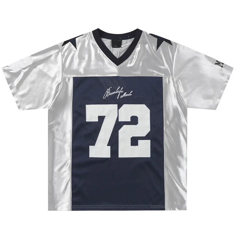 Embroidered Star Patchwork Y2K Mesh Football Jersey — vista posteriore