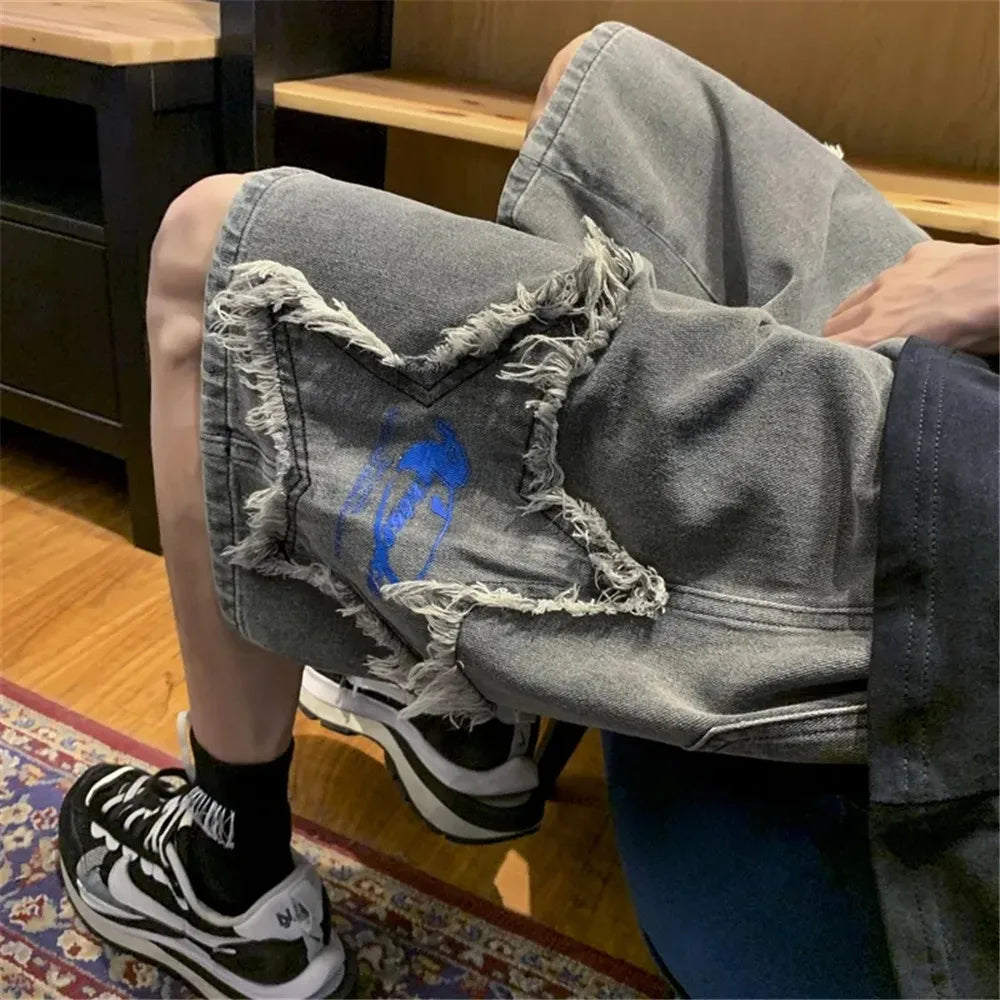 Embroidered Y2K High Waist Star Shorts Jorts — dettaglio