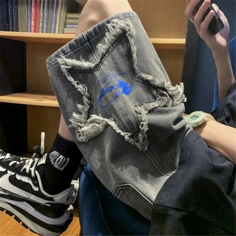 Embroidered Y2K High Waist Star Shorts Jorts — vista posteriore