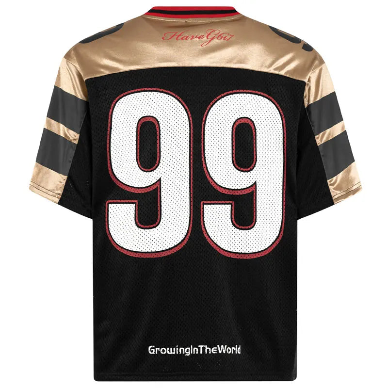 Gold Accent "Growing the World" Y2K Football Jersey — vista posteriore