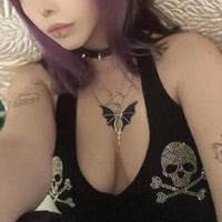 Gothic Y2K Button Rhinestone Halter Cami Top — in alternativa