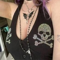 Gothic Y2K Button Rhinestone Halter Cami Top — vista laterale