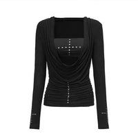 Gothic Y2K Irregular Rivet Long Sleeve Top — dettaglio della stampa