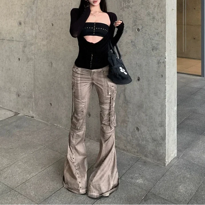 Gothic Y2K Irregular Rivet Long Sleeve Top — vista frontale